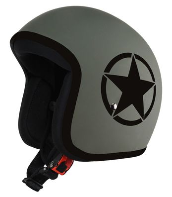 Alpha Speeds Jet Helm Biker Chopper Motorrad Jet Helm Custom Retro Star Olive Grün