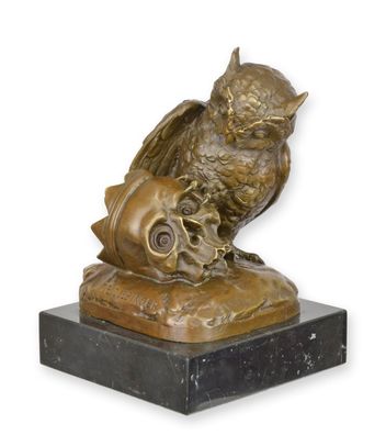 Bronzeskulptur Eule Totenkopf nach Clesinger Replikat Retro Design Dekoration