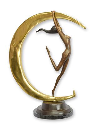 Bronzeskulptur Dame Akt Erotik mit Mond Replikat Retro Design Dekoration