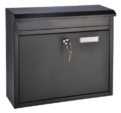 Briefkasten schwarz, Metall, Postkasten mit Schlüssel und Namensschild