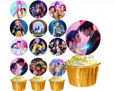 Huntr/x 12 Muffins Essbar 12 Muffin Zuckermasse Tortenbild Tortenaufleger K-Pop