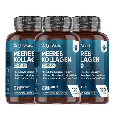 Kollagen Komplex - 1200mg Meereskollagen Hydrolysat - Mit Hyaluron, CoQ10 - 3 Pack