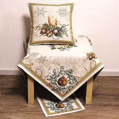 Weihnachten Gobelin Tischdecke Tischläufer Kissenbezug Platzdeckchen Lurex