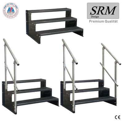 3 Stufen Standtreppe komplett anthrazit 18 cm Tritthöhe, 60 - 160 cm B, 54 cm Höhe