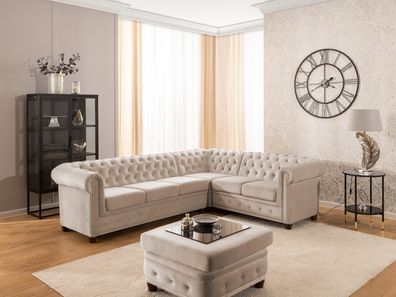 Cleo Blink - Chesterfield Ecksofa L-Form aus Samt mit Kristallsteppung