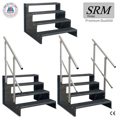 4 Stufen Standtreppe komplett anthrazit 18 cm Tritthöhe, 60 - 160 cm B, 72 cm Höhe