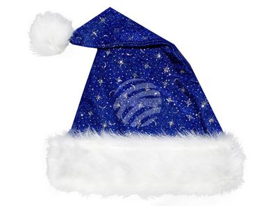 rainbow Weihnachtsmannmütze blau mit Pelzrand und Glitzer