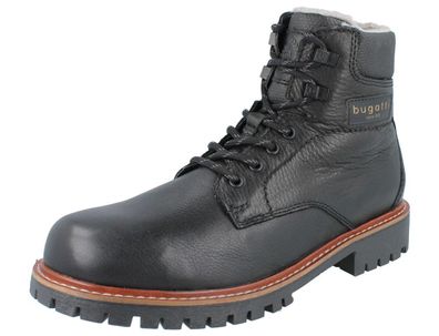 Bugatti Herren Winterstiefel gefüttert schwarz Glattleder