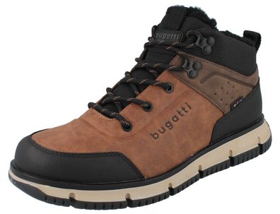 Bugatti Herren Winterschuh gefüttert cognac schwarz Kunstleder