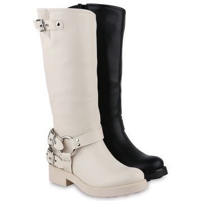 VAN HILL Damen Leicht Gefüttert Bikerstiefel Stiefel Schnallen Niete Schuhe 840846