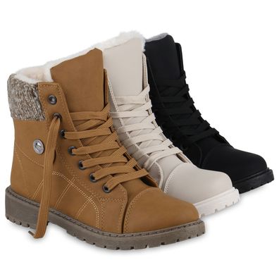 VAN HILL Damen Warm Gefütterte Worker Boots Bequeme Profil-Sohle Schuhe 840853