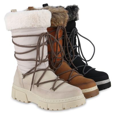 VAN HILL Damen Gefütterte Winterstiefel Bequeme Kunstfell Plateau-Schuhe 840826