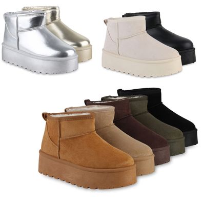 VAN HILL Damen Warm Gefütterte Plateau Boots Profil-Sohle Winter Schuhe 840609