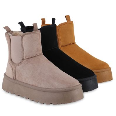 VAN HILL Damen Warm Gefütterte Plateau Boots Stiefeletten Winter Schuhe 840621