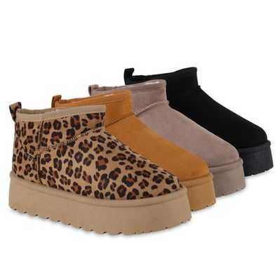 VAN HILL Damen Warm Gefütterte Plateau Boots Profil-Sohle Winter Schuhe 840622