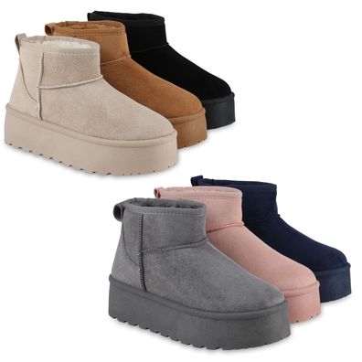 VAN HILL Damen Warm Gefütterte Plateau Boots Bequeme Profi-Sohle Schuhe 840733