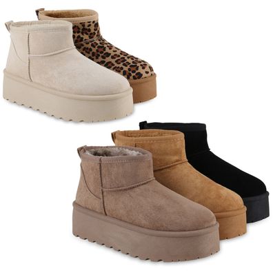 VAN HILL Damen Warm Gefütterte Winter Boots Bequeme Plateau Vorne Schuhe 840781