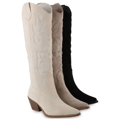 VAN HILL Damen Leicht Gefütterte Cowboystiefel Stiefel Stickereien Schuhe 839869