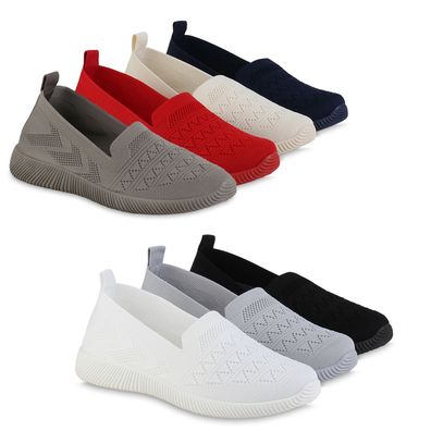 VAN HILL Damen Sportschuhe Slip Ons Sportliche Strick Profil-Sohle Schuhe 840201