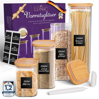 Vorratsgläser Vorratsdosen mit Bambusdeckel - eckig stapelbar