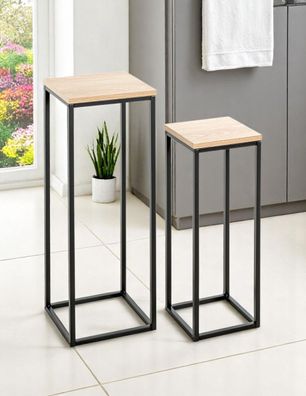 Blumensäule Blumenständer Blumentopf 2er Set Watford schwarz-eiche