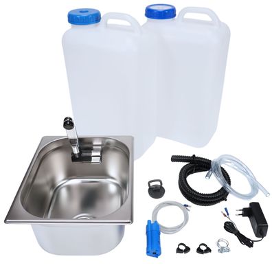 230V Camping Spüle Bausatz mit 19L Kanister Spülbecken Waschbecken Set Comet