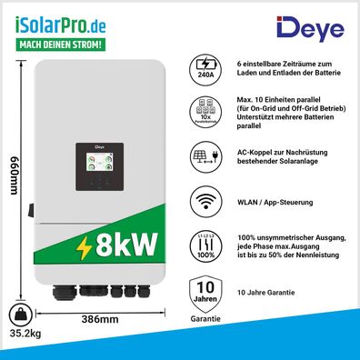 8kW Deye Hybrid-Wechselrichter 48V / 51,2V SUN-8K-SG05LP3-EU