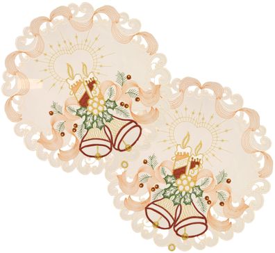 Weihnachten Hossner Deckchen im 2er Set Glocke Terrakotta Tischwäsche Bestickt