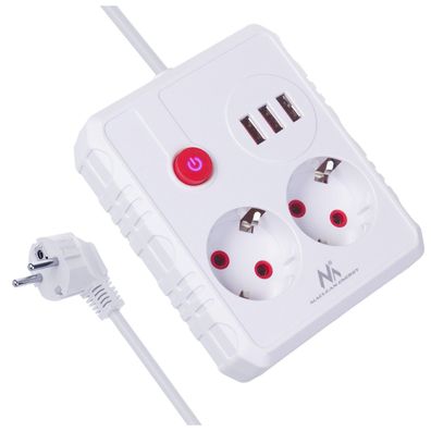 Steckdosenleiste 2 Steckdosen 2500W 3xUSB weiß 1,5m MCE387 W Maclean