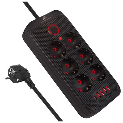 Steckdosenleiste 6 Steckdosen 2500W 4xUSB schwarz 3m MCE391 B Maclean