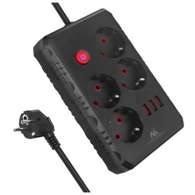Steckdosenleiste 4 Steckdosen 2500W 3xUSB schwarz 3m MCE393 B Maclean