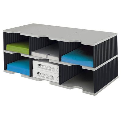 styro 268-0322.98 Sortierstation Styrodoc Jumbo Grundeinheit grau/schwarz mit 6 Fäche