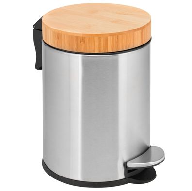 bremermann Kosmetikeimer, Treteimer, aus Edelstahl mit Bambusdeckel, 3 L