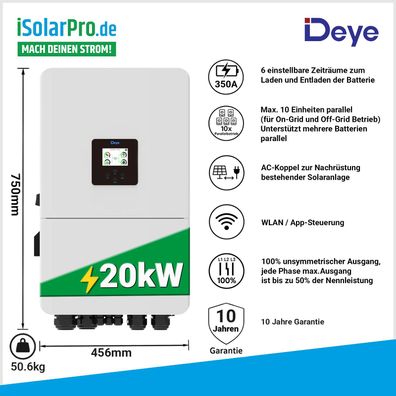20kW Deye Hybrid Wechselrichter 48V SUN-20K-SG05LP3-EU-SM2