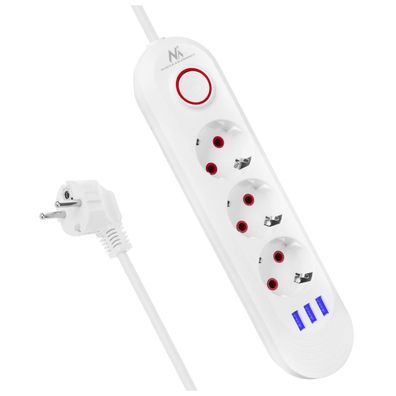 3er Steckdosenleiste Verlängerungskabel 2500W 3xUSB weiß 1,5m MCE394 W Maclean