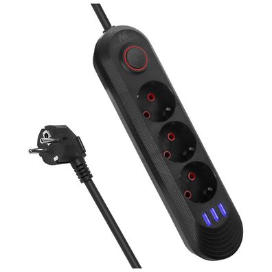 Steckdosenleiste 3 Steckdosen 2500W 3USB schwarz 1,5m MCE394 B Maclean