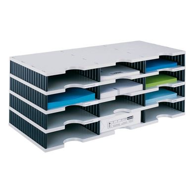 styro 268-0304-98 Sortierstation Styrodoc grau/schwarz mit 12 Fächern(T)