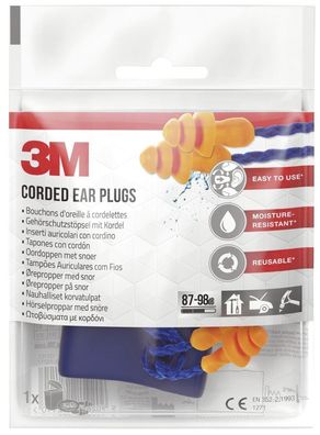 3M 1271C1 Gehörschutzstöpsel - 25 dB, 1 Paar mit Kordel, Box