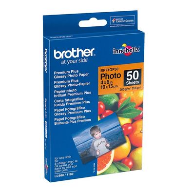brother Fotopapier BP71GP50 glänzend 260 g/qm 50 Blat DIN A6t