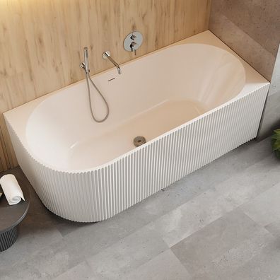 ECOLAM freistehende Badewanne Halb-Freistehend 150x75cm rechts Wandbadewanne Denaya
