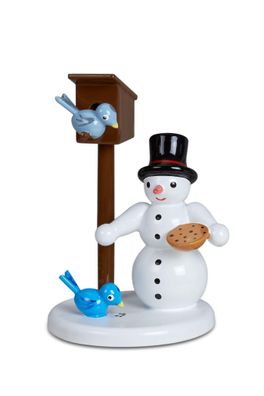 Holzfigur Schneemann am Vogelhaus Höhe 6,5cm NEU Schneemänner Seiffen Erzgebirge