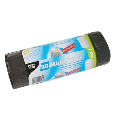 PapStar 14196 Müllsäcke mit Zugband - 60 Liter, 20 Stück