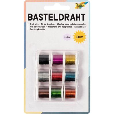 folia 79909 folia Basteldraht-Set, 9 Spulen à 2m, farbig sortiert