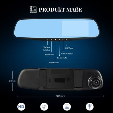 Rückspiegel-Fahrrekorder mit Einzel- und Doppellinse, hochauflösende 1080P-Aufna