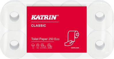 KATRIN® 223050620 Toilettenpapier Classic Eco - 3-lagig, weiß, 8 Rollen à 250 Blatt