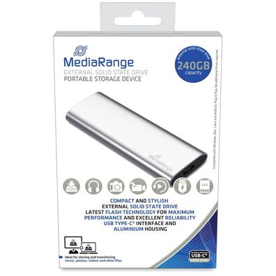 MediaRange MR1101 externes USB Type-C® Laufwerk SSD - 240 GB, silber