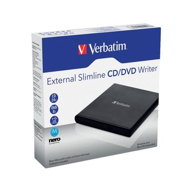 Verbatim VER98938 Externer Slimline CD/DVD-Brenner, mobiles externes Laufwerk, schnel