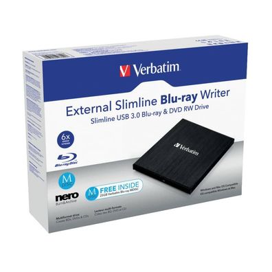Verbatim VER43890 External Slimline USB 3.0 Blu-ray und MDisc Brenner, externes Laufw