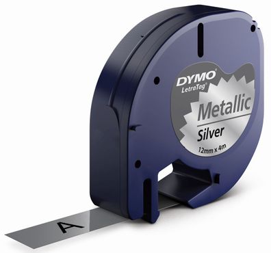 Dymo® S0721730 Schriftbandkassetten Metall laminiert - 12 mm x 4 m, schwarz auf silbe