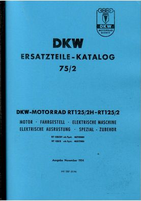 DKW Ersatzteile Katalog 75/2 DKW Motorrad RT 125/2H / RT 125/2, Oldtimer